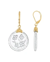2028 Gold-Tone German Glass Etched Flowers Earrings