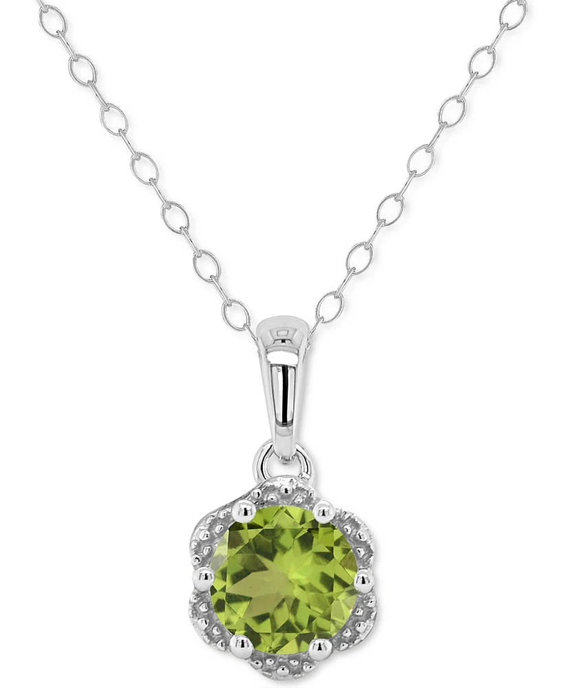 Rhodolite Garnet Solitaire Scalloped Edge 18" Pendant Necklace (1 ct. t.w.) Sterling Silver (Also Citrine, Peridot, White Topaz, Blue & A