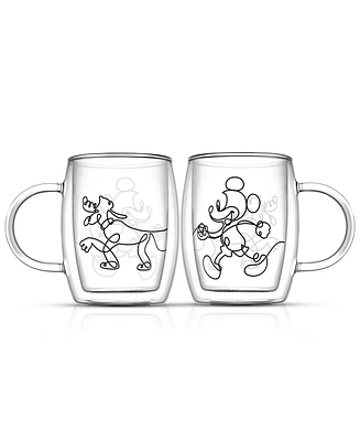 JoyJolt Disney Mickey and Pluto Aroma Glass Espresso Mugs, Set of 2
