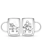 JoyJolt Disney Mickey and Pluto Aroma Glass Espresso Mugs, Set of 2