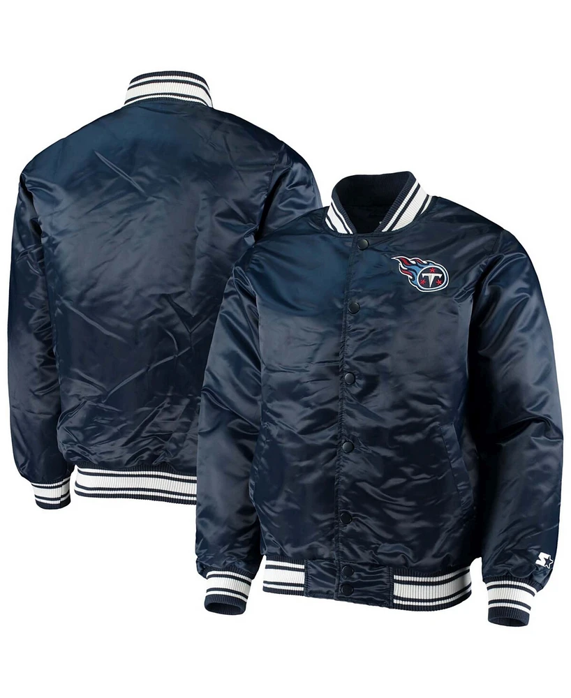 Men's Navy Tennessee Titans Locker Room Satin Varsity Full-Snap Jacket