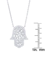 Cubic Zirconia Hamsa Hand Necklace in Fine Silver Plate