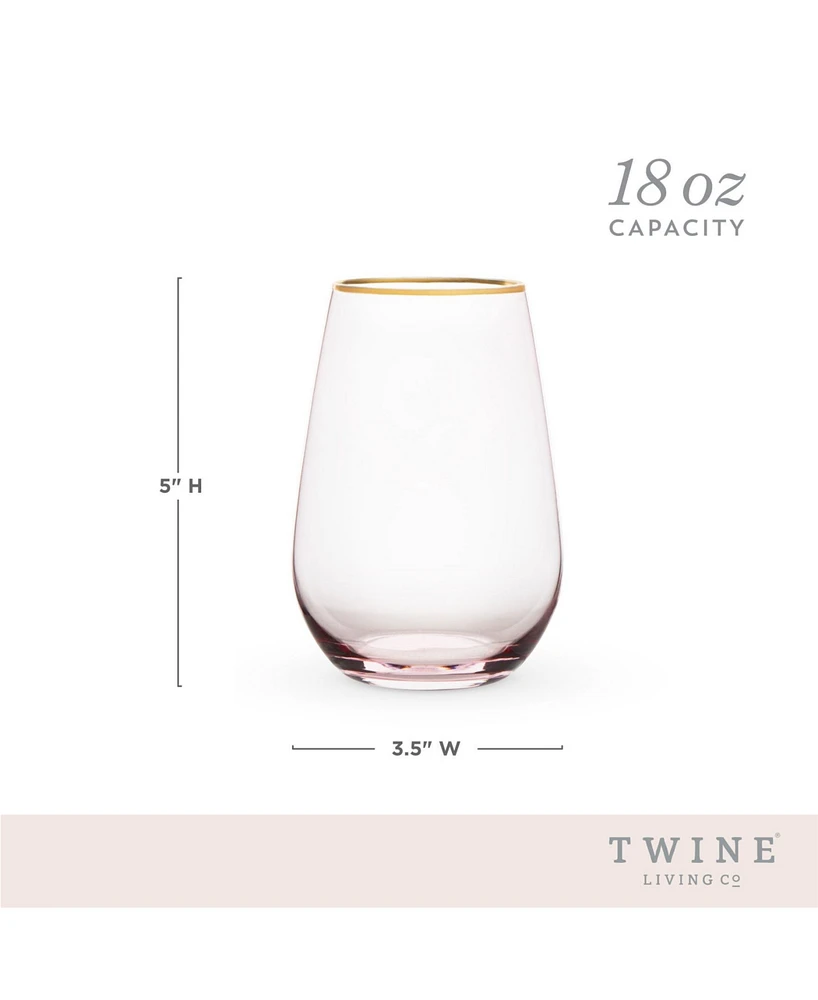Twine Rose Crystal Stemless Wine Glass, Set of 2