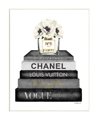 Stupell Industries Fashion Designer Flower Bookstack Black White Watercolor Wall Plaque Art Collection By Amanda Greenwood