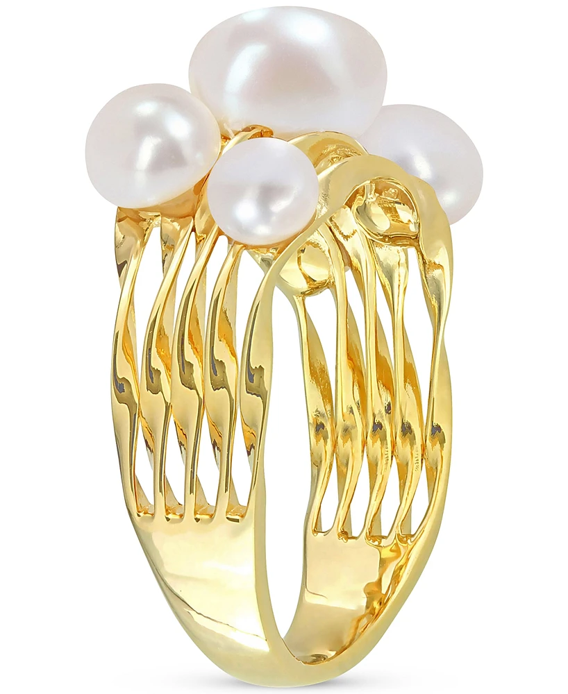Cultured Freshwater Pearl (4- 7-1/2mm) Cluster Openwork Ring Yellow Rhodium-Plated Sterling Silver