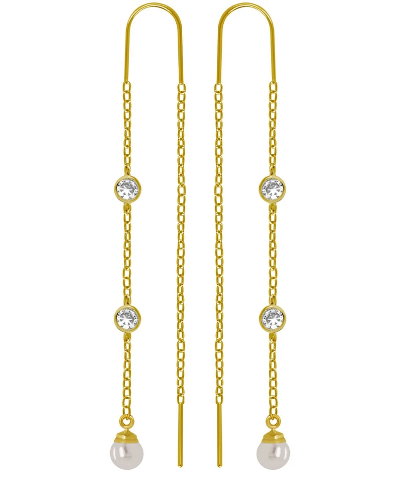 18K Gold Plated Imitation Cubic Zirconia and Imitation Pearl Threader Earrings