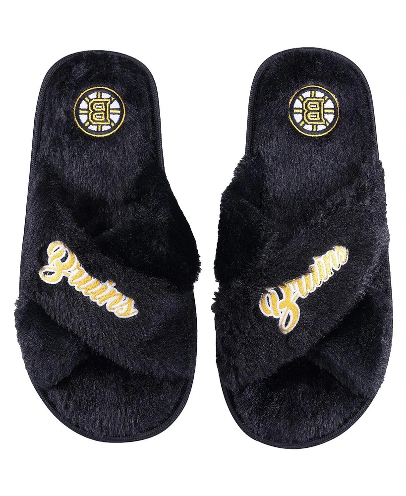 Women's Foco Boston Bruins Script Cross Slide Slippers