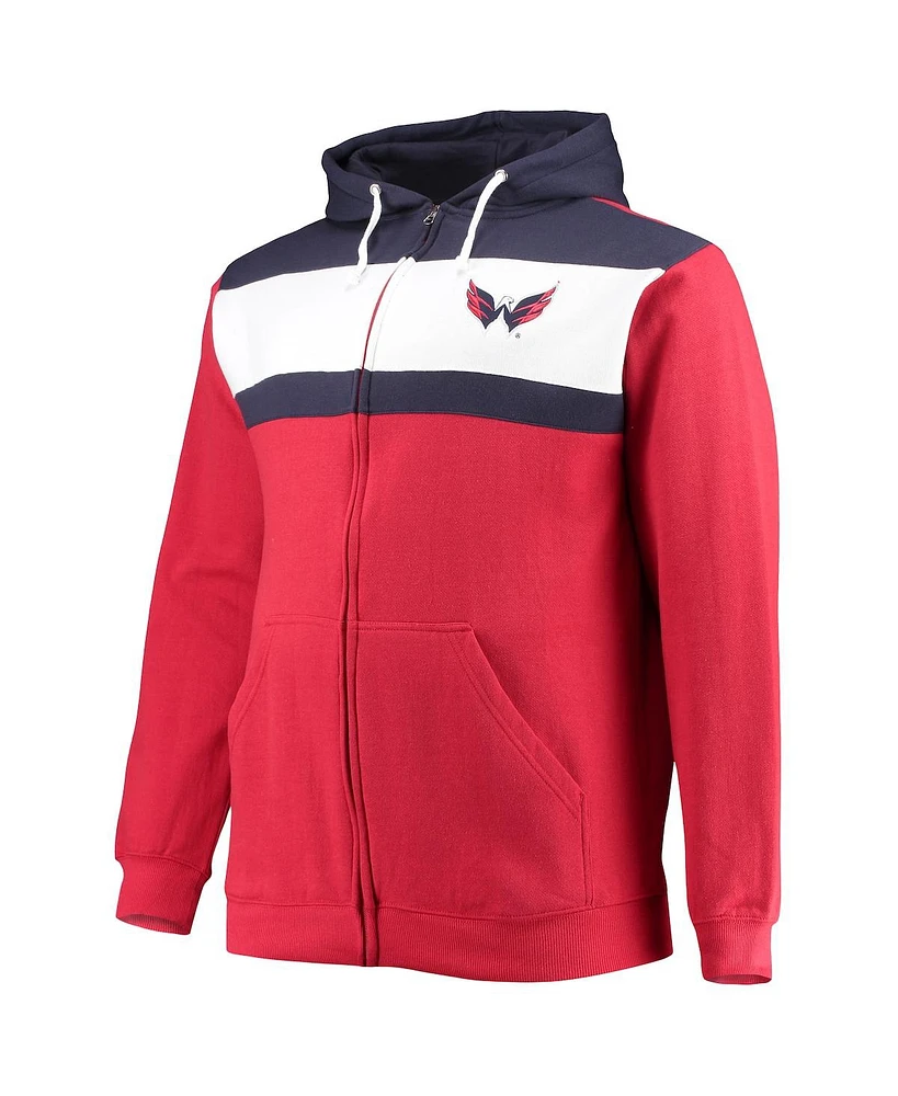 Men's Profile Alexander Ovechkin Red Washington Capitals Big and Tall Colorblock Full-Zip Hoodie