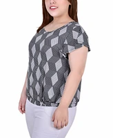 Plus Short Flutter Sleeve Top with Studded Neckline