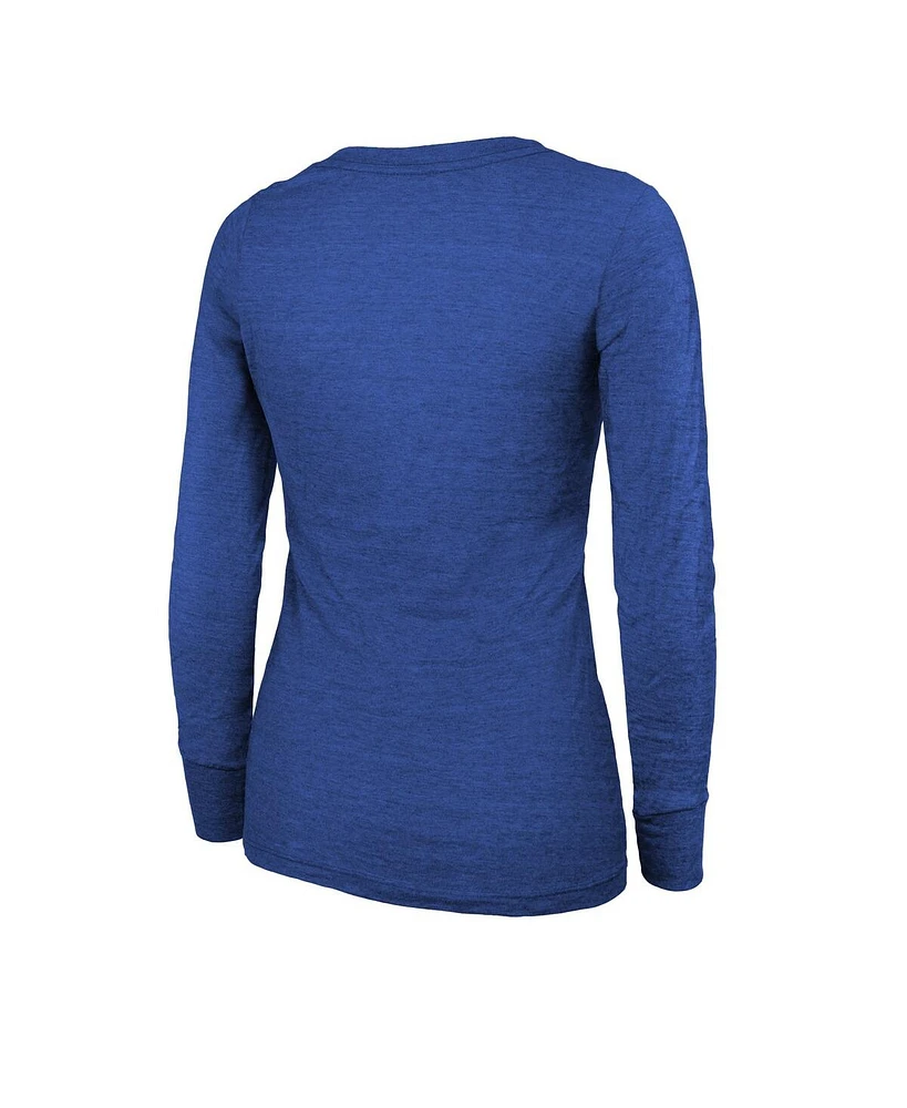 Women's Majestic Threads Heather Royal Los Angeles Rams 2-Time Super Bowl Champions Sky High Tri-Blend Long Sleeve Scoop Neck T-shirt