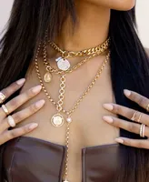 Ettika 18K Gold Plated Chunky Chain and Disc with Cultured Freshwater Pearl Necklace