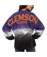 Women's Purple Clemson Tigers Ombre Long Sleeve Dip-Dyed Spirit Jersey T-shirt