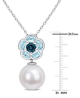 Cultured Freshwater Pearl (11mm) & Blue Topaz (1-3/5 ct. t.w.) 18" Pendant Necklace in Sterling Silver