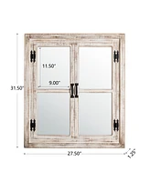 Glitzhome Oversized Farmhouse Wood Window Frame Wall Mirror