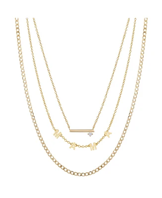 Unwritten 14K Gold Flash-Plated Cubic Zirconia Mama Layered Pendant Necklaces