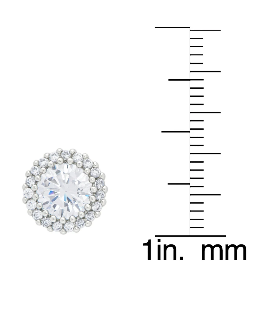 Women's Fine Silver Plated Round Halo Cubic Zirconia Stud Earrings