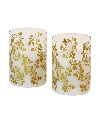 Battery Operated Fern Led Glass Candles with Moving Flame, Set of 2