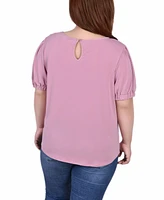 Ny Collection Plus Short Sleeve Top With Mesh and Lace