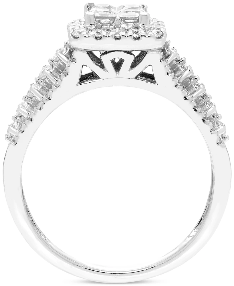 Diamond Quad Cluster Halo Engagement Ring (1 ct. t.w.) in 14k White Gold