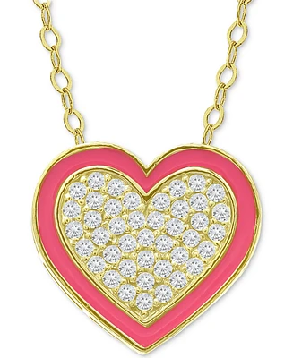 Giani Bernini Cubic Zirconia & Enamel Heart Pendant Necklace, 16" + 2" extender, Created for Macy's