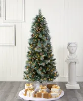 Frosted Tip British Columbia Mountain Pine Artificial Christmas Tree with Lights, Pine Cones Bendable Branches, 72"