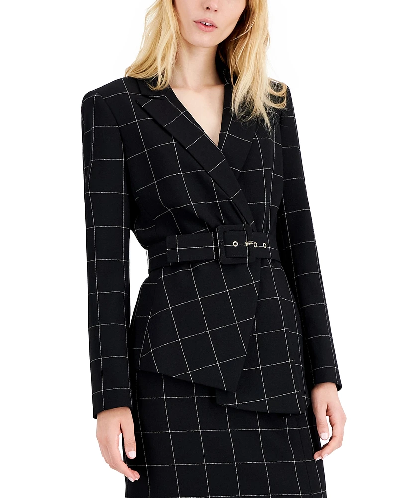 Tahari Asl Women's Windowpane-Print Skirt Suit