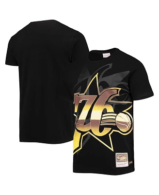 Men's Mitchell & Ness Black Philadelphia 76ers Big and Tall Hardwood Classics Big Face 4.0 T-shirt