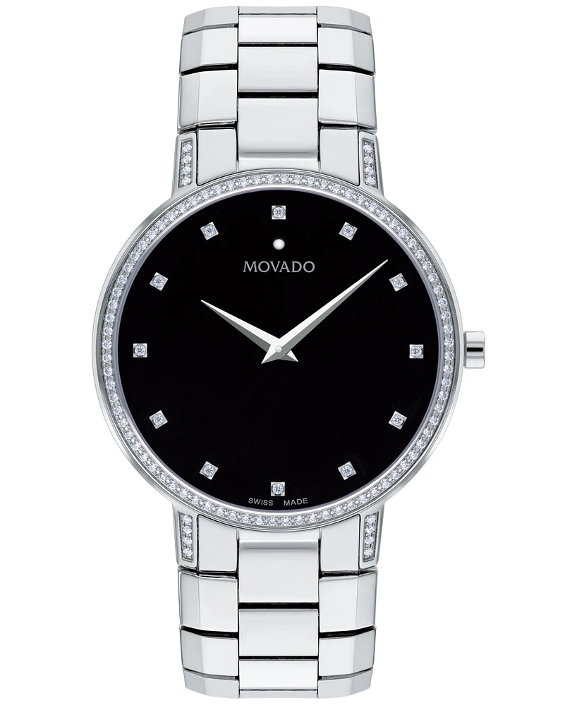 Movado Men's Swiss Faceto Diamond (3/8 ct. t.w.) Stainless Steel Bracelet Watch 39mm