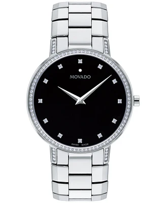 Movado Men's Swiss Faceto Diamond (3/8 ct. t.w.) Stainless Steel Bracelet Watch 39mm