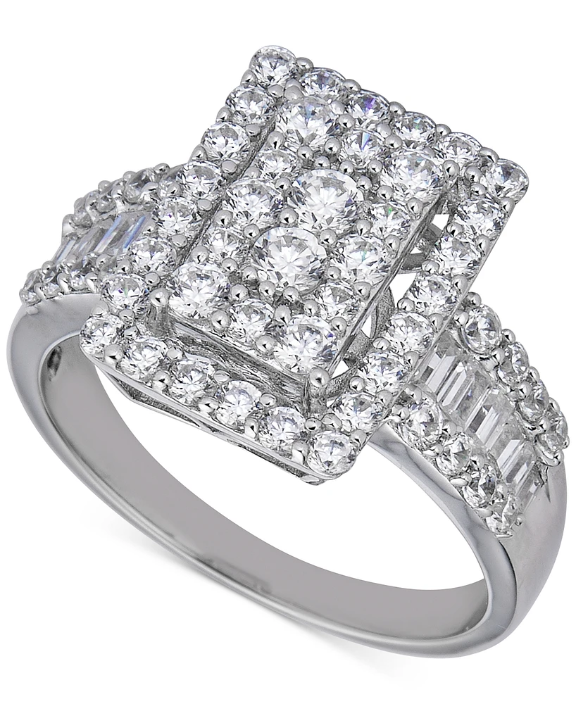 Diamond Round & Baguette Rectangular Cluster Ring (1-5/8 ct. t.w.) in 14k White Gold