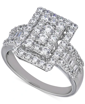 Diamond Round & Baguette Rectangular Cluster Ring (1-5/8 ct. t.w.) in 14k White Gold