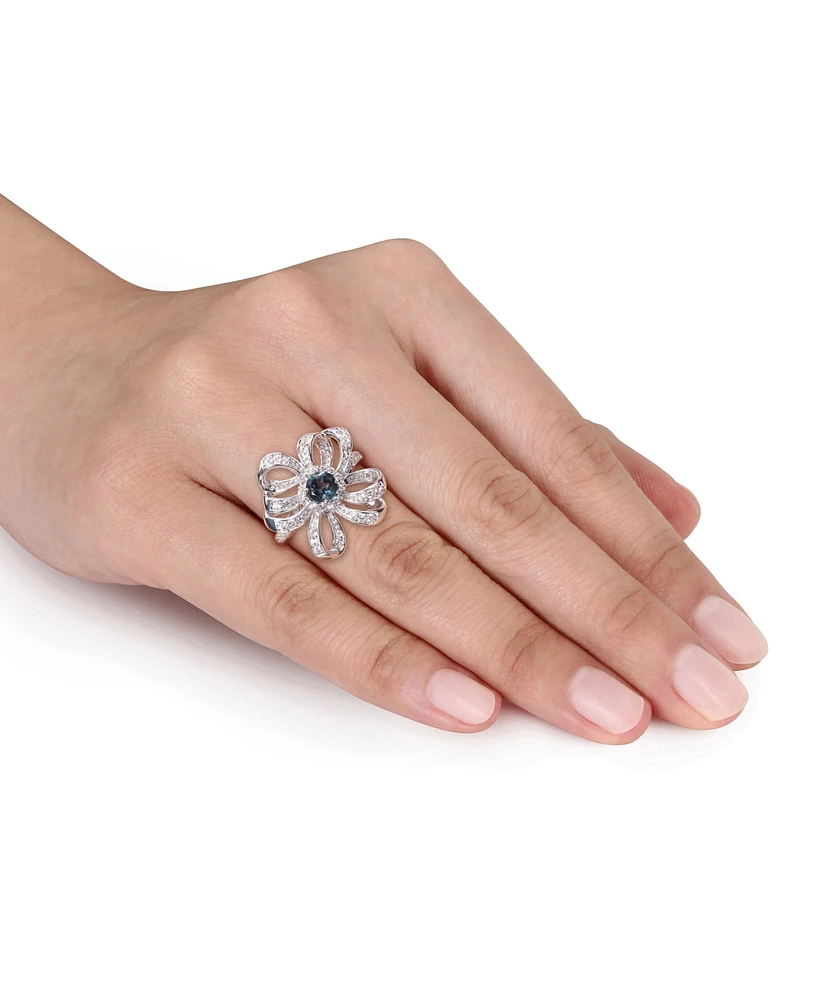 Blue Topaz (1/2 ct. t.w.) and White Flower Cocktail Ring Sterling Silver