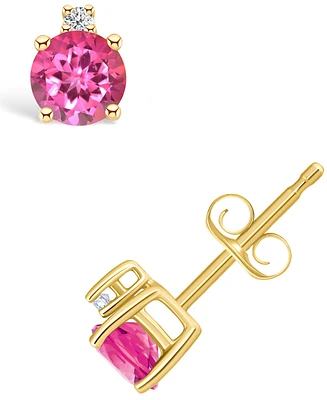 White Topaz (5/8 ct. t.w.) and Diamond Accent Stud Earrings 14k Yellow Gold or (Also Pink Topaz)