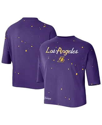 Women's Nike Purple Los Angeles Lakers Courtside Splatter Cropped T-shirt