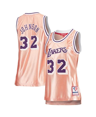 Women's Mitchell & Ness Magic Johnson Pink Los Angeles Lakers 75th Anniversary Rose Gold 1984 Swingman Jersey