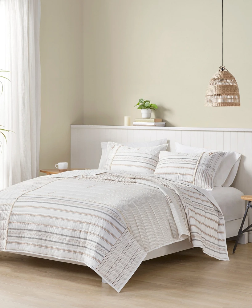 Closeout! Ink+Ivy Salar Blocked Stripes 3-Pc. Quilt Set, King/California King