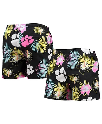 Men's Foco Black Clemson Tigers Neon Floral Swim Trunks