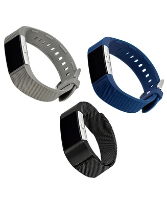 WITHit Silicone Woven Band and Stainless Steel Mesh Band 3-Pack designed for Fitbit Charge 2