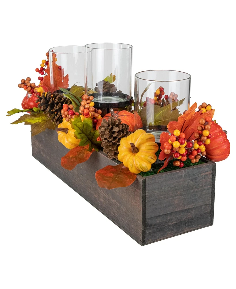 Pumpkin Berry and Pine Cone Fall Harvest Triple Pillar Candle Holder, 27"
