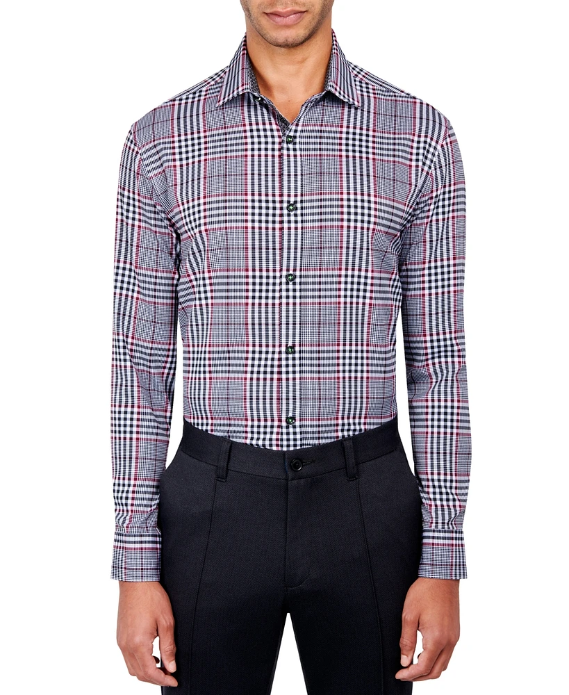 Men's Regular Fit Non-Iron Plaid-Print Performance Stretch Dress Shirt