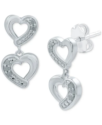 Diamond Heart Drop Earrings (1/10 ct. t.w.) in Sterling Silver