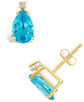 Blue Topaz (2-3/4 ct. t.w.) and Diamond Accent Stud Earrings 14K Yellow Gold or White