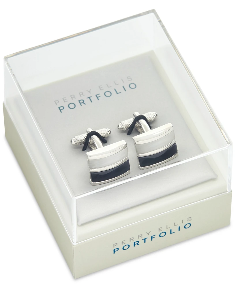 Perry Ellis Portfolio Men's Black Stripe Cufflinks