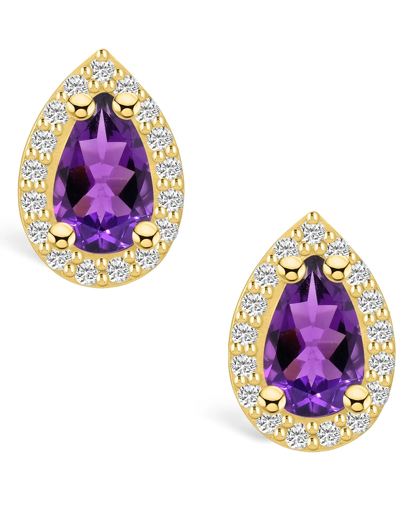 Macy's Amethyst (1-3/ ct. t.w.) and Diamond (1/3 ct. t.w.) Halo Stud Earrings in 14K Gold