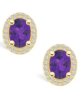 Macy's Amethyst (2-3/8 ct. t.w.) and Diamond (3/8 ct. t.w.) Halo Stud Earrings in 14K Yellow Gold