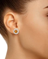 Macy's Citrine (1-1/2 ct. t.w.) and Diamond (1/2 ct. t.w.) Halo Stud Earrings in 14K White Gold