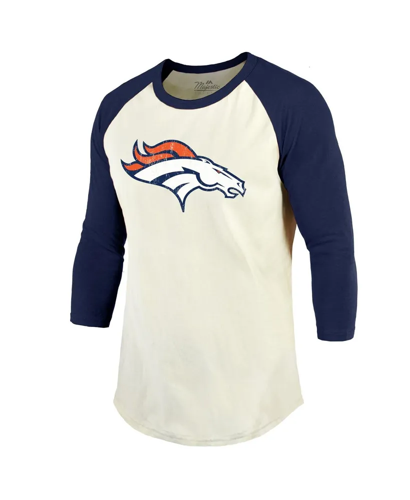 Men's Majestic Threads Russell Wilson Cream, Navy Denver Broncos Name & Number Raglan 3/4 Sleeve T-shirt