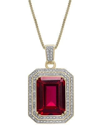 Lab Grown Ruby (16-5/8 ct. t.w.) & Diamond (1/4 Rectangular Pendant Necklace 14k Gold-Plated Sterling Silver, 22"