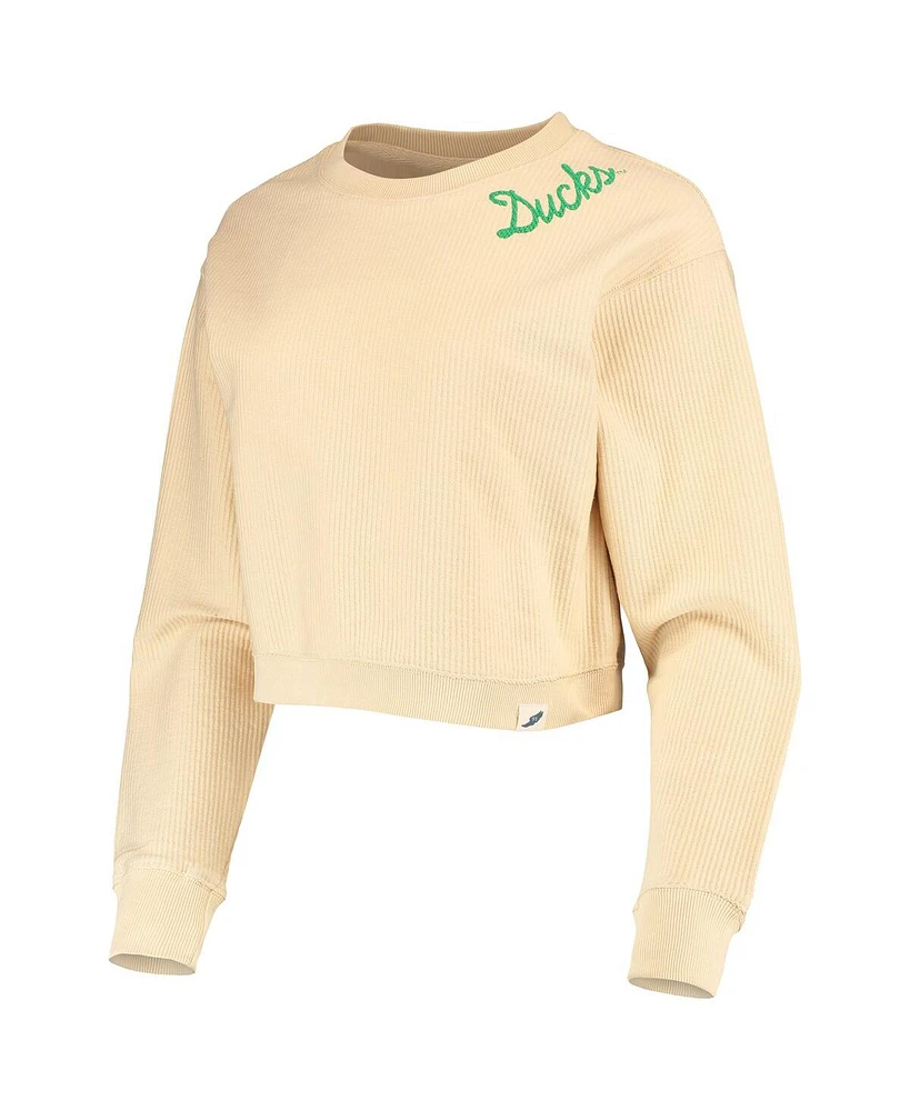 Women's League Collegiate Wear Cream Oregon Ducks Corded Timber Cropped Pullover Sweatshirt