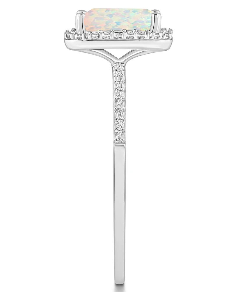 Lab-Grown Opal (3/4 ct. t.w.) and Sapphire (1/4 Halo Ring 10K White Gold